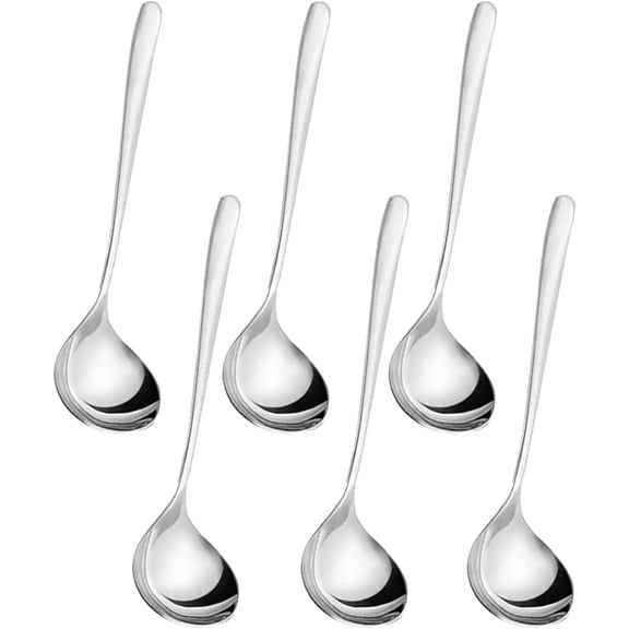 7.5 Inch Extra Thick Stainless Steel Soup Spoon Set, Ergonomic Heavy Duty Oval Soup Spoons, Dishwasher Safe Round Spoons for Home Kitchen Stew Sauce