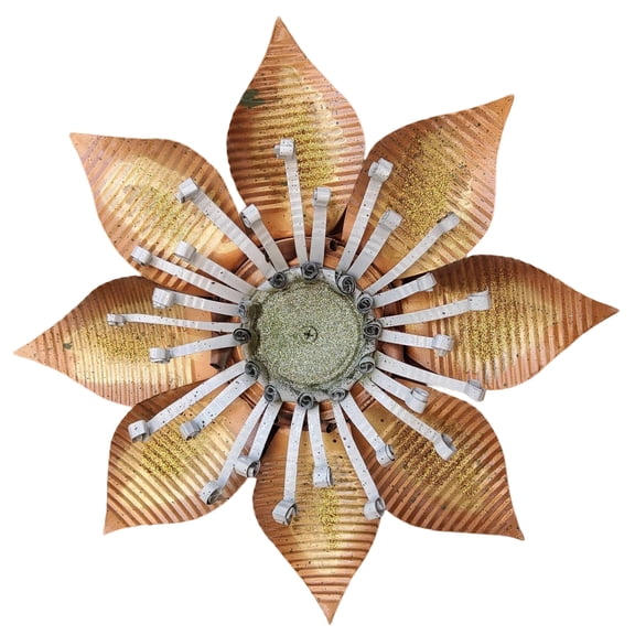 7.5 Inch Golden Bloom Metal Flower Wall Art,Rusty Gold Iron Floral Sculpture for Indoor and Outdoor Garden,Patio,Fence and Porch Wall Hanging