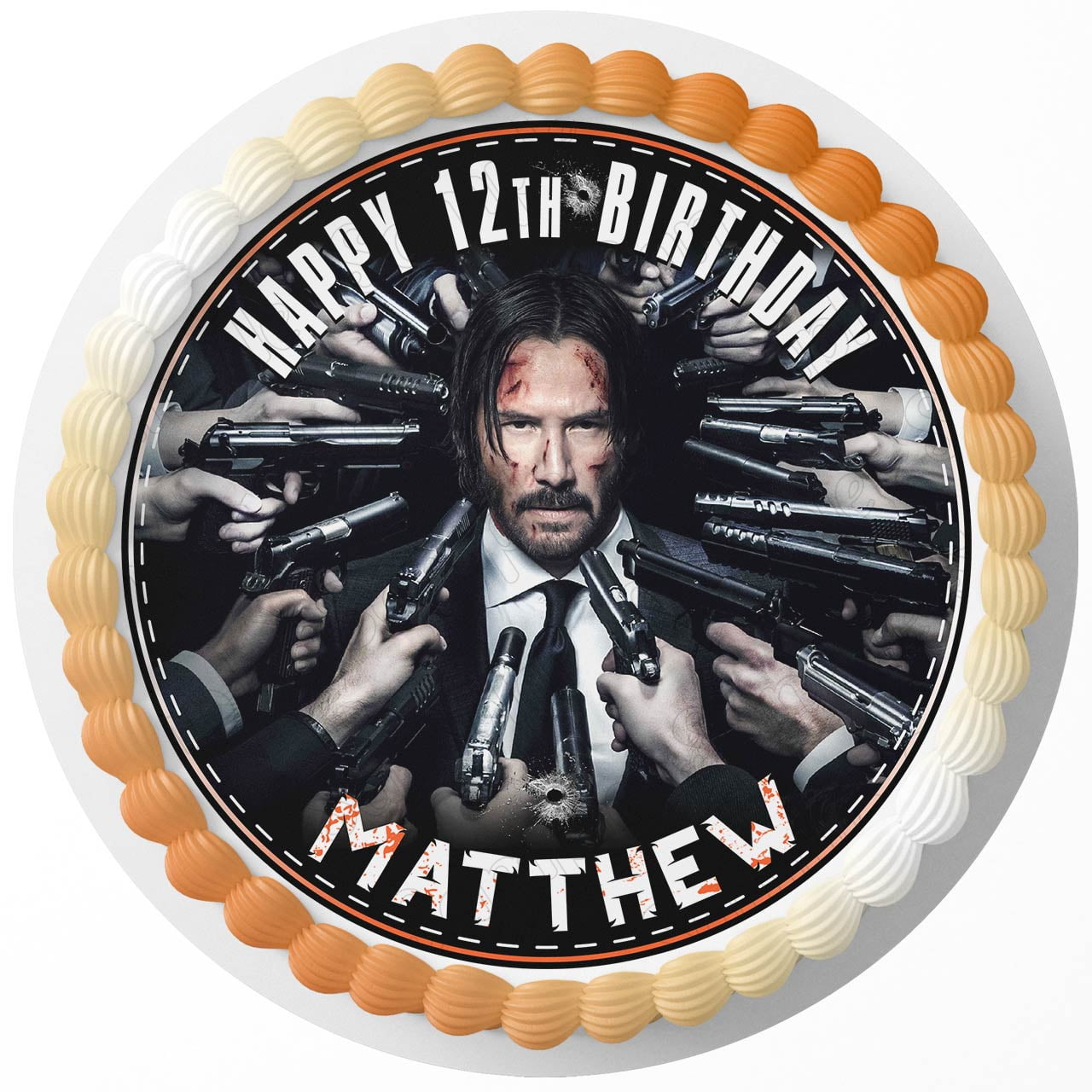 7.5 Inch John Wick Chapter 4 Cake Topper Round Edible Birthday Cake