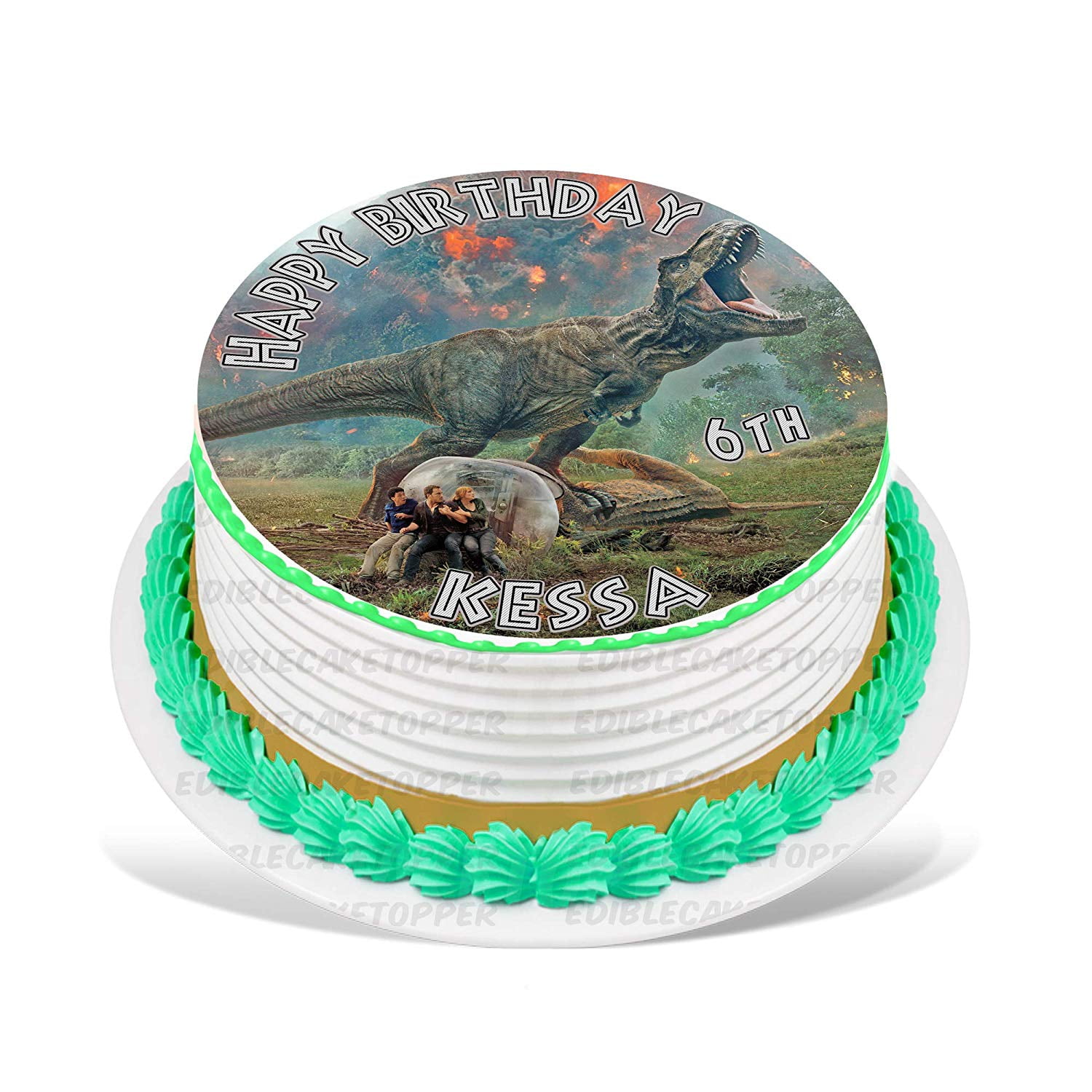 Dinosaur birthday party: Geometric dinosaur party decor, cake