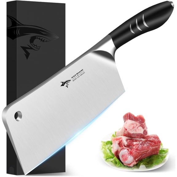 7.5 Inch Meat Cleaver Knife Professional Bone Chopping Butcher with Heavy Duty Blade German Military Grade Composite Steel Chinese Chef's Bone Cutting Knife for Home Kitchen & Restaurant