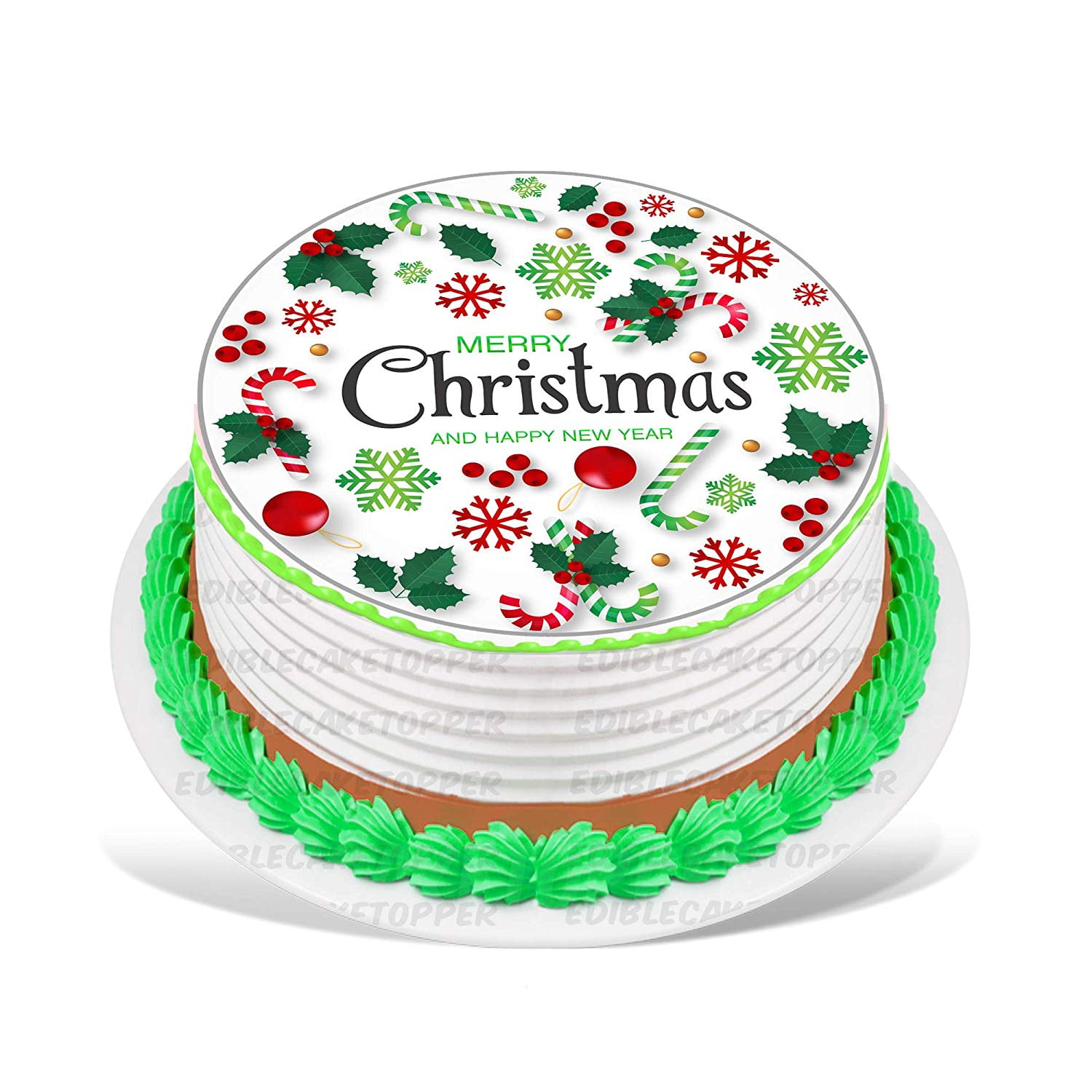 7.5 Inch Merry Christmas Cake Topper - Round Edible Birthday Cake ...