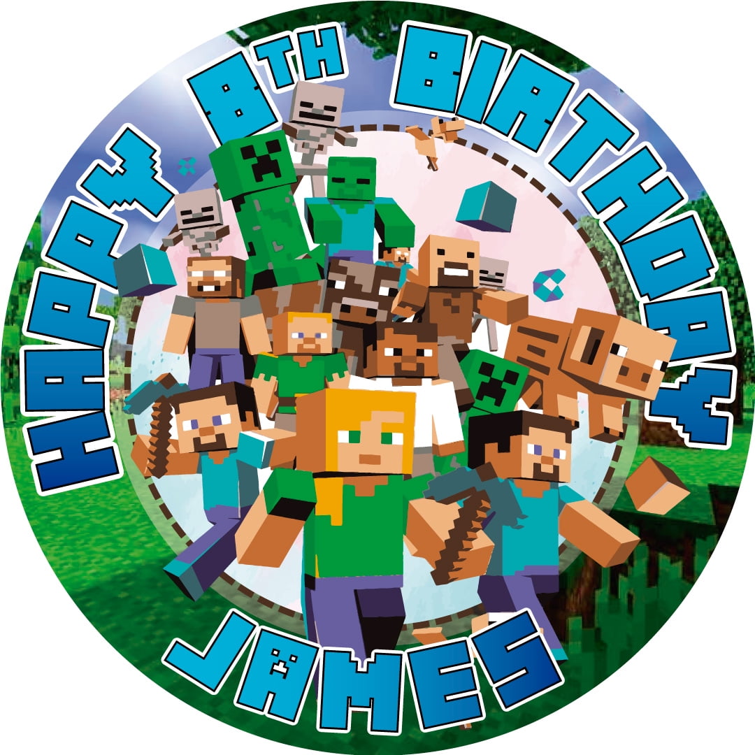 7.5 Inch Minecraft Cake Topper Round Edible Birthday Cake Decorations