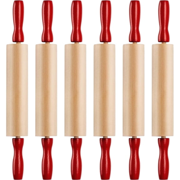 7.5 Inch Mini Rolling Pin for Kids - (Pack of 6) Play Dough Accessories Small Rolling Pin Set for Dough - Wood Kids Rolling Pins with Handles for Foods, Accessories