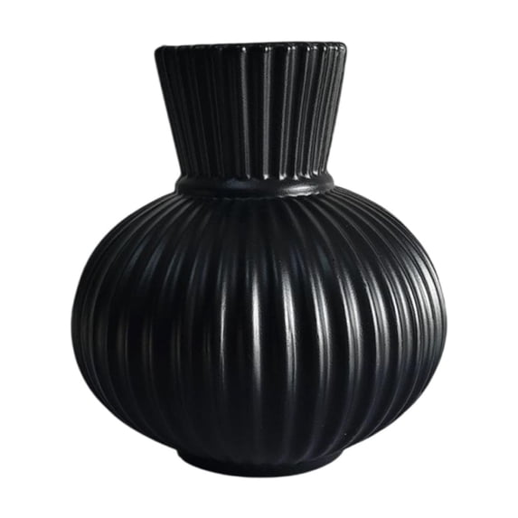 7.5 Inch Modern Plastic Vase for Flowers, White or Black Striped Ribbed Vase, Small Contemporary Table Vase for Home Office Decor, Centerpiece for Shelves Desk Wedding