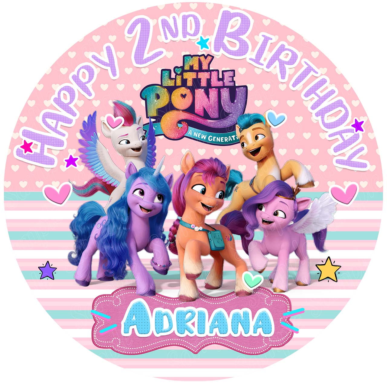 7.5 Inch My Little Pony a New Generation RD Cake Topper - Round Edible Birthday Cake Decorations, Happy Birthday Cake