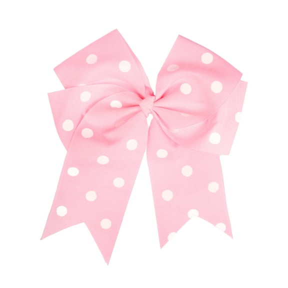 7.5 Inch Polka Dot Hair Bow with Tails Grosgrain Ribbon Hair Clip (Light Pink)