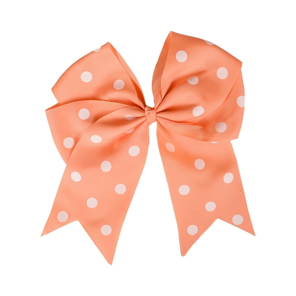 7.5 Inch Polka Dot Hair Bow with Tails Grosgrain Ribbon Hair Clip (Salmon)