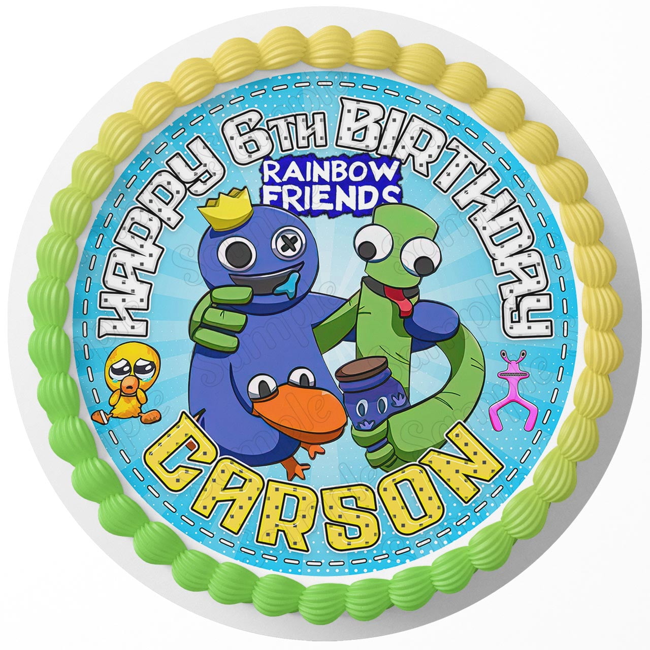 7.5 Inch Rainbow Friends Roblox Cake Topper - Round Edible Birthday Cake  Decorations, Happy Birthday Cake 