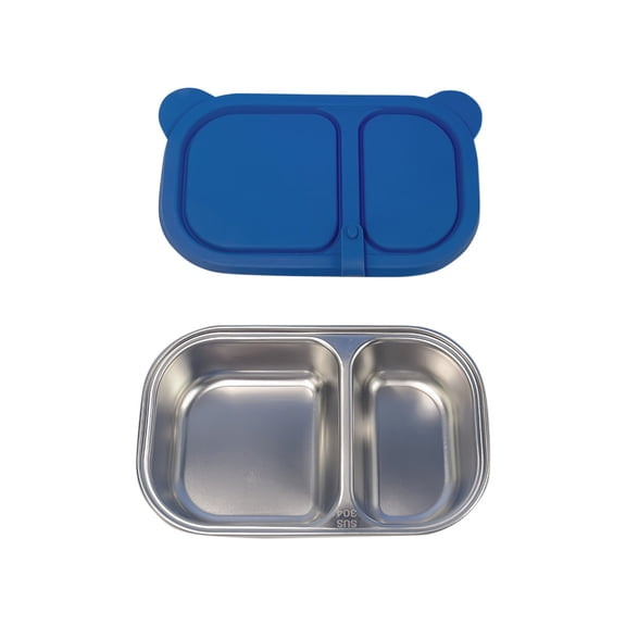 7.5 Inch Reusable 2 Compartment Metal Lunch Boxes,Stainless Steel Snack Containers with Silicone Lids, for Adults Office Commute Spring Picnic Meal Prep