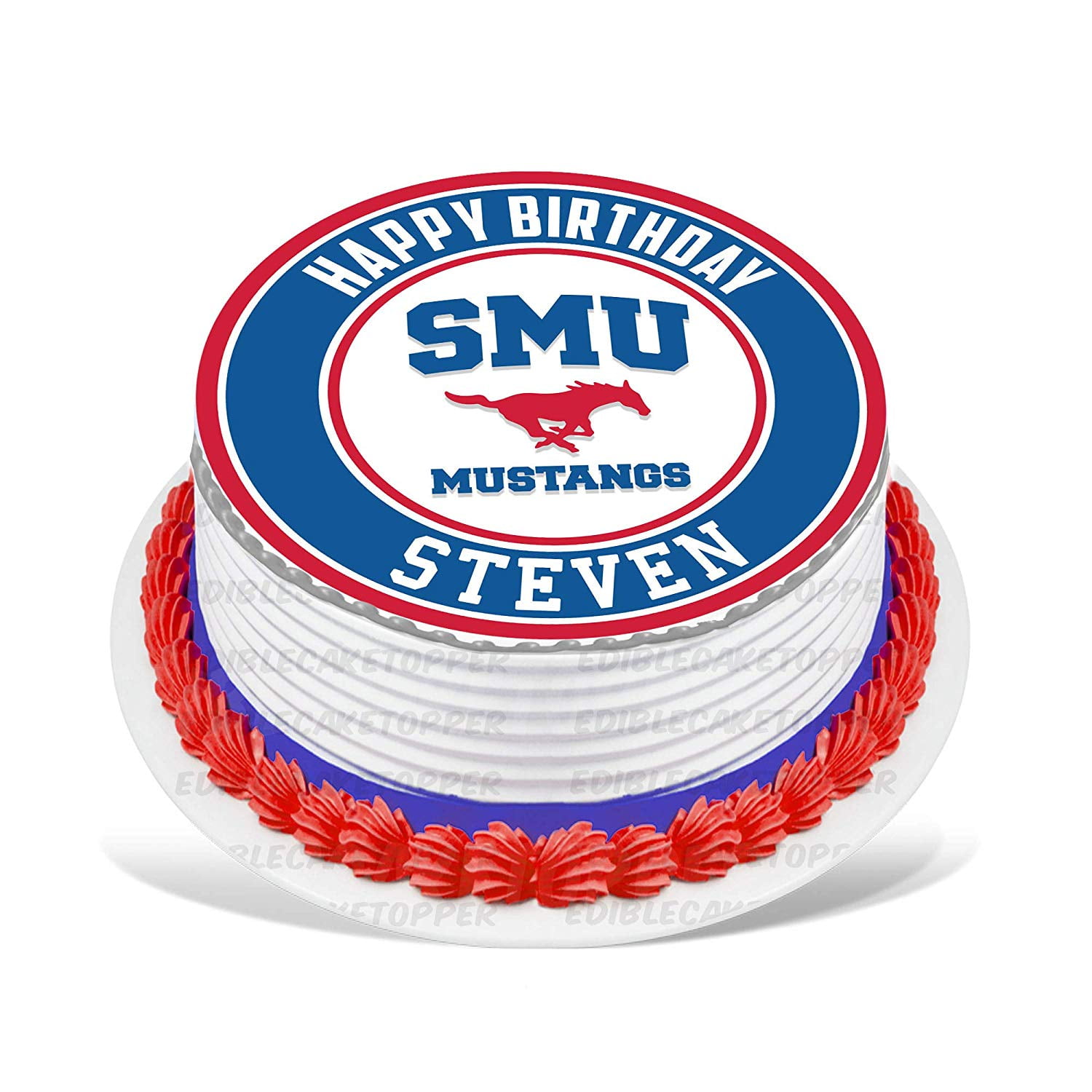 7.5 Inch SMU Mustangs Cake Topper - Round Edible Birthday Cake ...