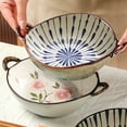 thumbnail image 1 of Decorative Serving Bowl - 24oz Ceramic Soup Bowl with Handle Ramen Bowl for Salad,Pasta,Cereal,700ML Porcelain Stoneware Kitchen Dish, 1 of 8