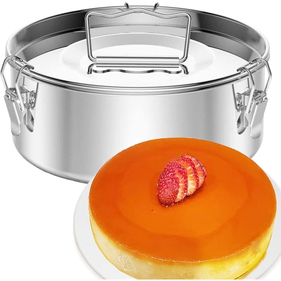 7.5 Inch Stainless Steel Flan Mold with Lid 1.5 QT Round Flanera Maker Baking Pan Compatible with 6QT-8QT Pressure Cooker Cake Spatula