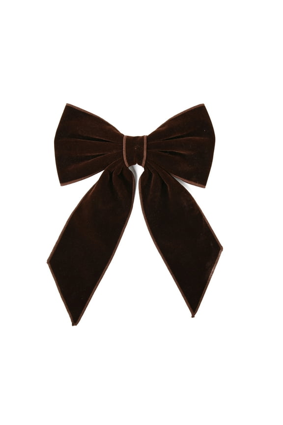 7.5 Inch Velvet Edge Stitched Hair Bow with Tails (Brown)