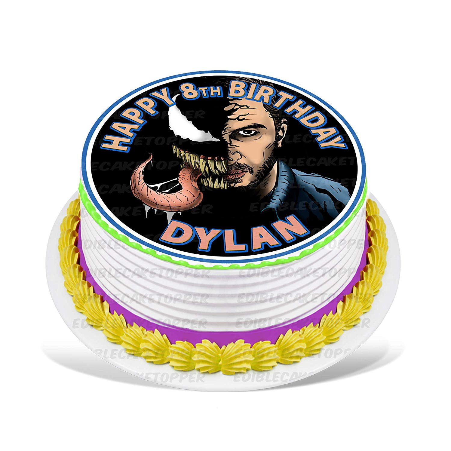 7.5 Inch Venom Cake Topper - Round Edible Birthday Cake