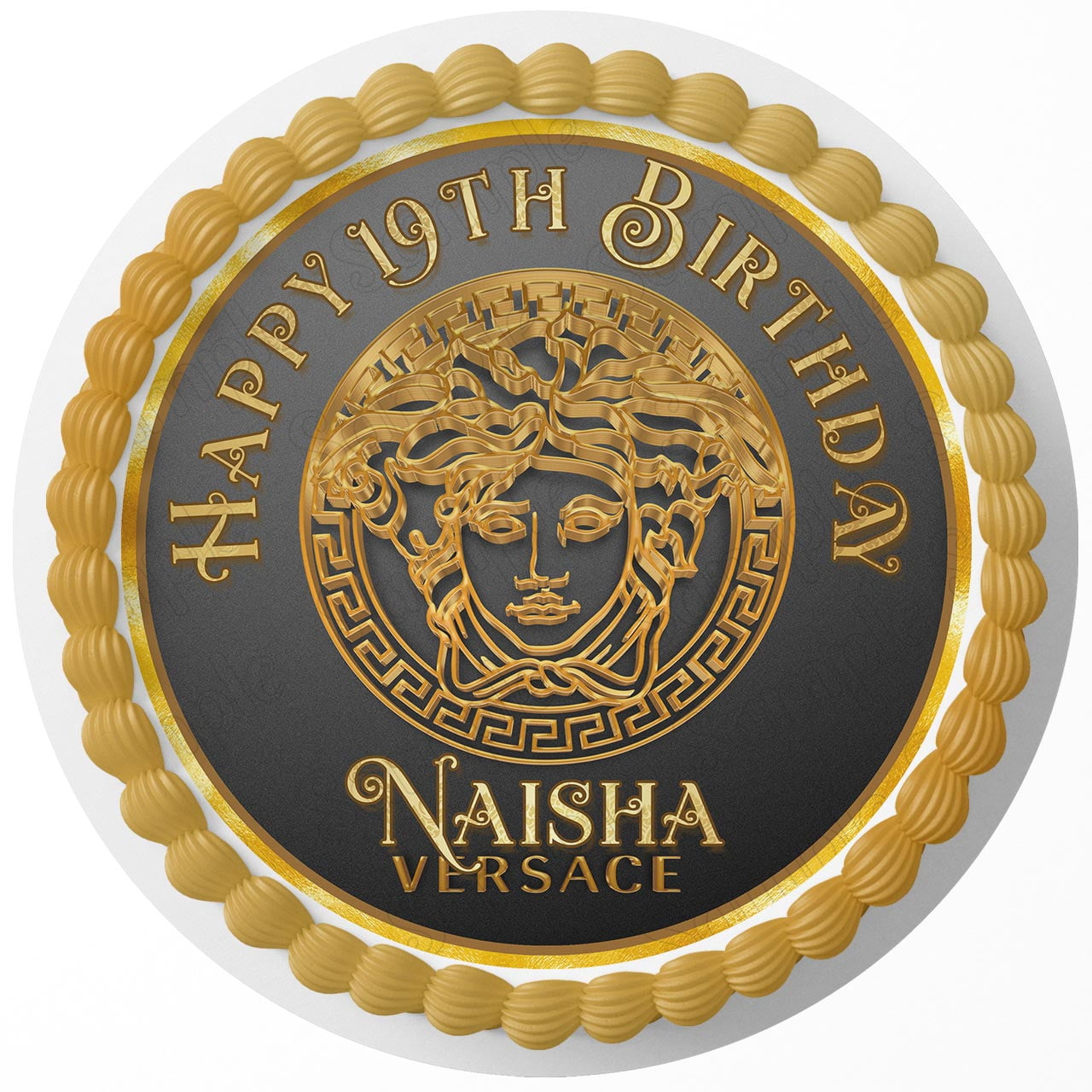 7.5 Inch Versace Luxury Fashion Cake Topper Round Edible Birthday