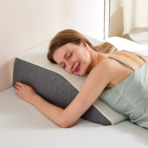 7.5 Inch Wedge Pillow, Body Positioners Pillow for Sleep Apnea, Neck Pain Relief, Post Surgery, Back and Neck Support, Sleeping Comfort, Snoring, White & Grey