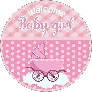 7.5 Inch Welcome Baby Girl  Round Edible Birthday Cake Decorations, Happy Birthday Cake