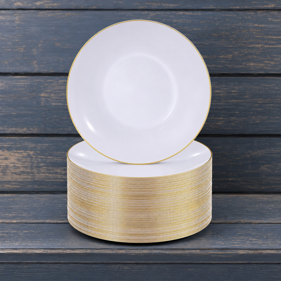 7.5 Inch White Rim Disposable Plastic Plates, 100 Count, For Parties And Weddings