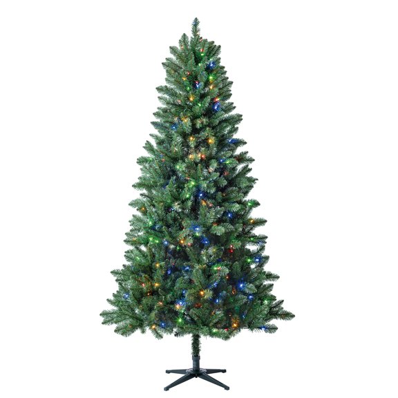 7.5' Pre-Lit Kennedy Fir Green Artificial Christmas Tree with Color-Changing LED Lights and Quick Set, by Holiday Time