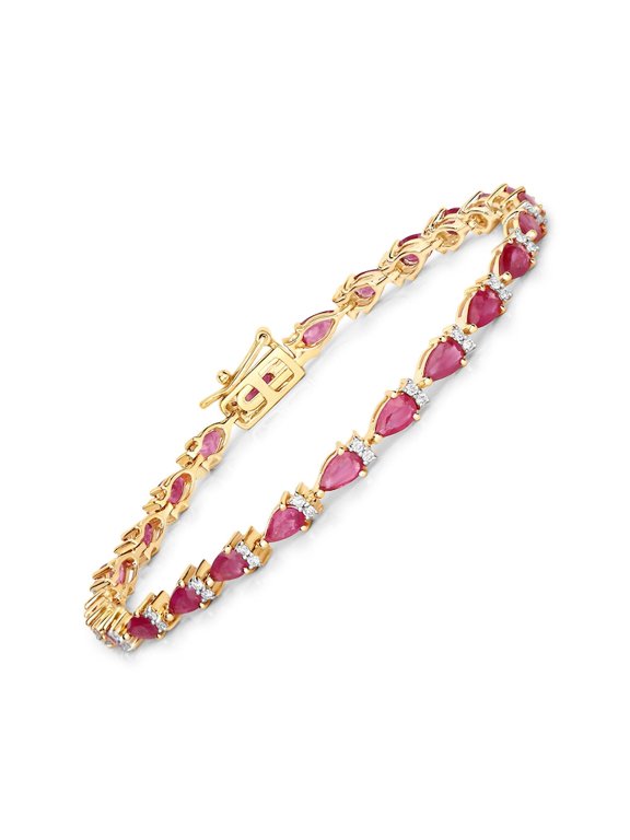 7*5 MM Ruby tennis Bracelet,CZ Diamond Gold Plated for Women,July Birthstone gift for her