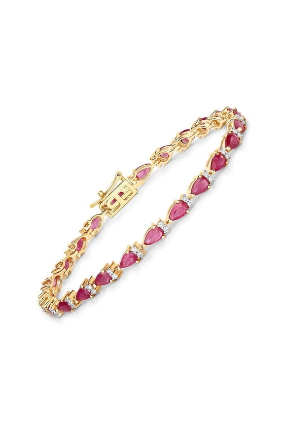 7*5 MM Ruby tennis Bracelet,CZ Diamond Gold Plated for Women,July Birthstone gift for her