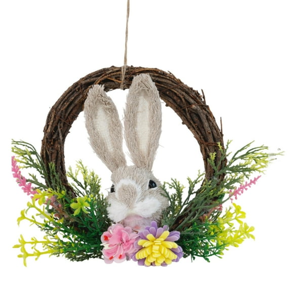 7.5" Mini Easter Bunny Grapevine Wreath Collection, Spring Wreath with Natural Vine Frame, Floral Accents & Rabbit Figurines, Festive Easter Decor for Stairs, Wall, Mantel, Indoor & Outdoor Holiday