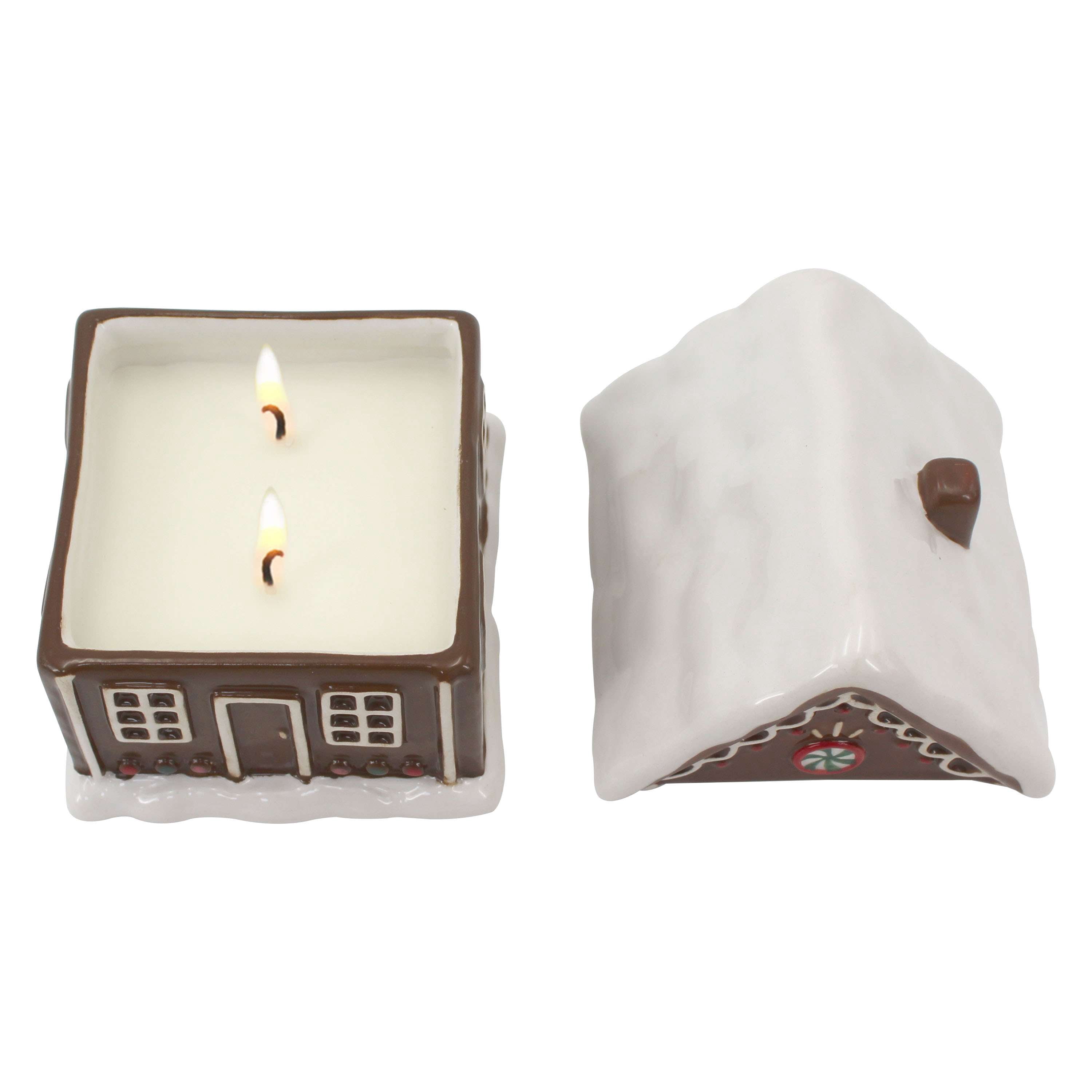 Mainstays 2-Wicks Gingerbread House Ceramic Scented Jar Candle, Holiday Gingerbread, 7.5oz
