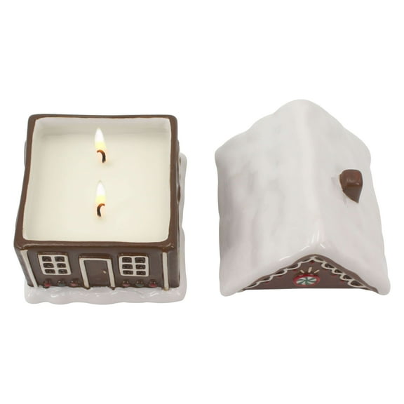 Mainstays 2-Wicks Gingerbread House Ceramic Scented Jar Candle, Holiday Gingerbread, 7.5oz