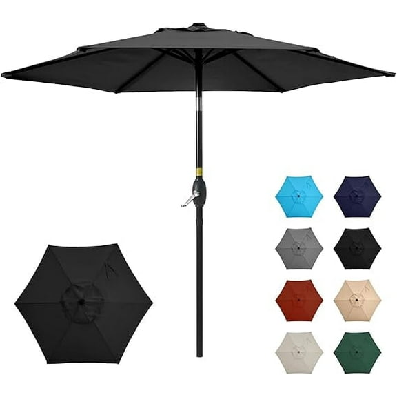 7.5' Outdoor Patio Umbrella, Patio Umbrella, Market Umbrella, Luxury Metal Pole Umbrella with Push Button Tilt and Crank, 6 Ribs, Polyester Canopy