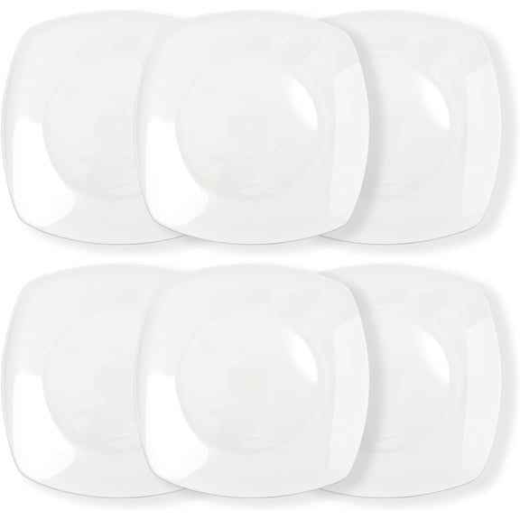 7.5'' Porcelain Dinner Plates,Set of 6 Square Dinner Plates,Porcelain Dessert Plate,White Square Serving Plate for Salad, Pasta, Steak,Snacks