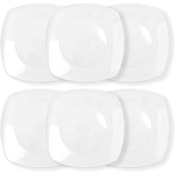 7.5'' Porcelain Dinner Plates,Set of 6 Square Dinner Plates,Porcelain Dessert Plate,White Square Serving Plate for Salad, Pasta, Steak,Snacks