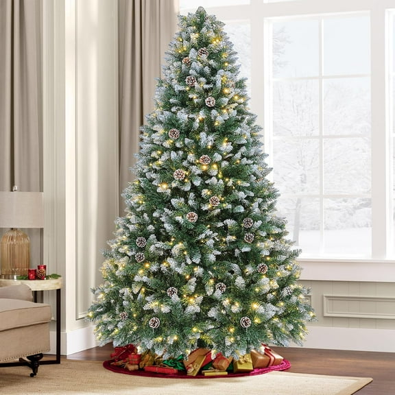 7.5 Pre-Lit Artificial Christmas Tree, Pine Cone Xmas Tree with 8 Lighting Changes, 400 Warm White Lights Changing, 1096 Branch Tips Christmas Tree for Home, Office Party Decoration