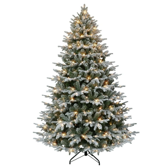 7.5' Pre-Lit Flocked Alaskan Winter Fir Tree with Dual-Color LED Lights
