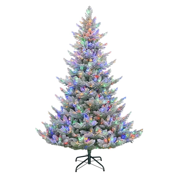 Open Box 7.5' Pre-Lit Green Flocked Arctic Fir Artificial Christmas Tree with 650 Color-Changing LED Lights, by My Texas House