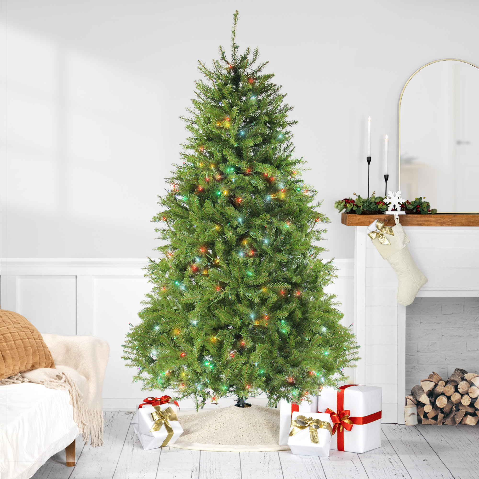 7.5' Pre-Lit Northern Pine Full Artificial Christmas Tree - Multi-Color LED Lights