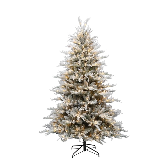 Open Box 7.5' Pre-Lit Royal Cedar Green Flocked Artificial Christmas Tree with Warm White LED Lights, by Holiday Time