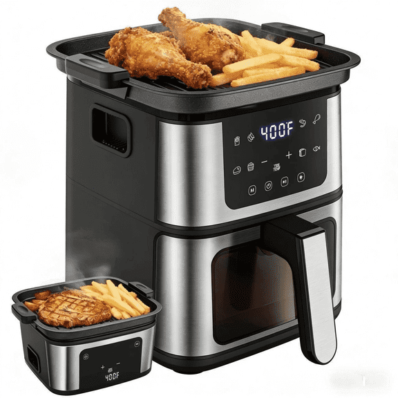 7.5 Qt. Air Fryer with Grill Plate, 8 Programs w/ Digital LED Touch Controls, Stainless Steel & Non-Stick, Dishwasher-Safe, 100Pcs Paper Gift