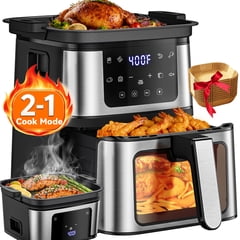 7.5-Quart Air Fryer Oven, Dual Cooking Functions (Air Fry & Grill) , Viewing Window, 1450W Rapid Heating System, Adjustable Temp 160–400°F, Dishwasher-Safe Basket for Easy Cleaning, 100PCS Liners