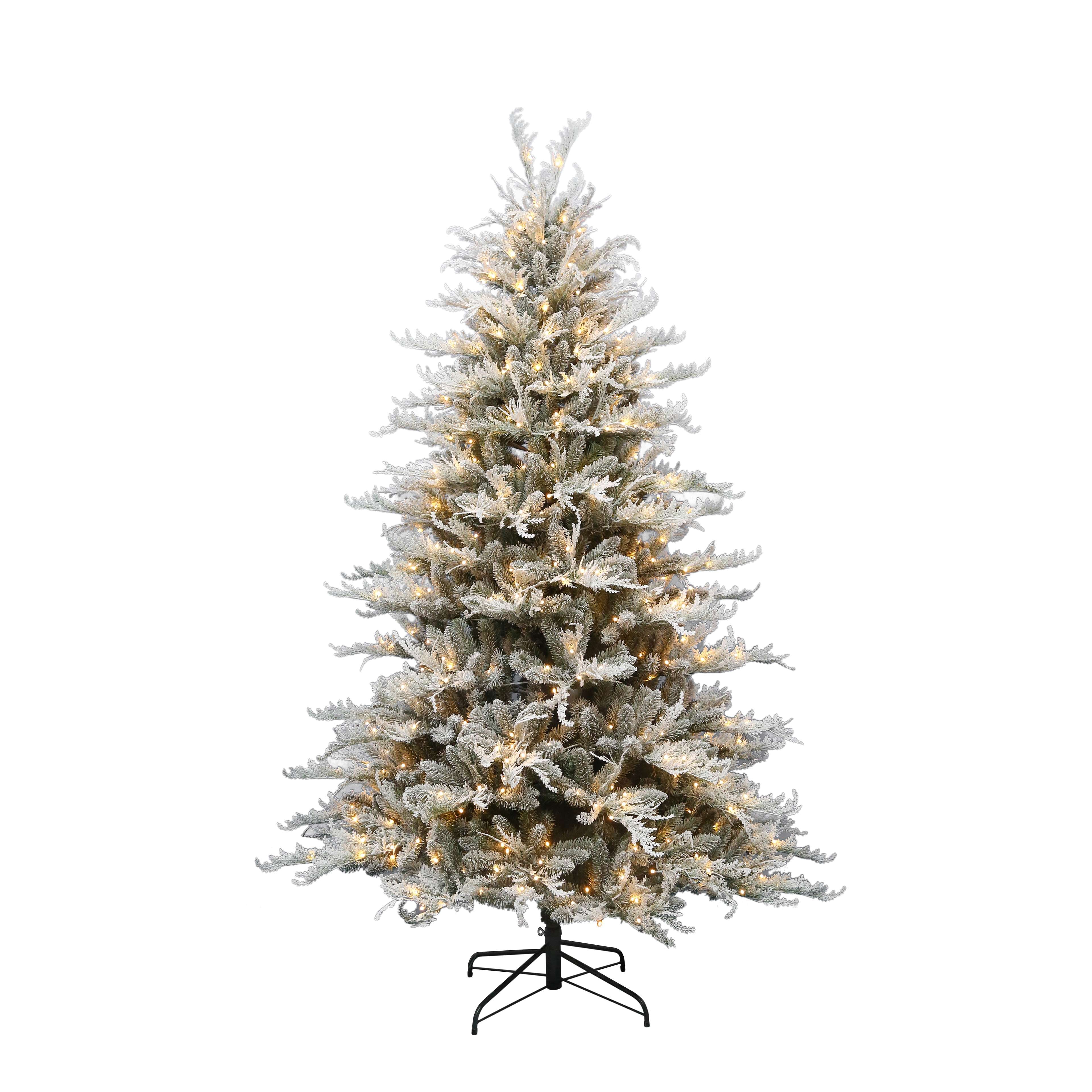7.5' Pre-Lit Royal Cedar Green Flocked Artificial Christmas Tree with Warm White LED Lights, by Holiday Time