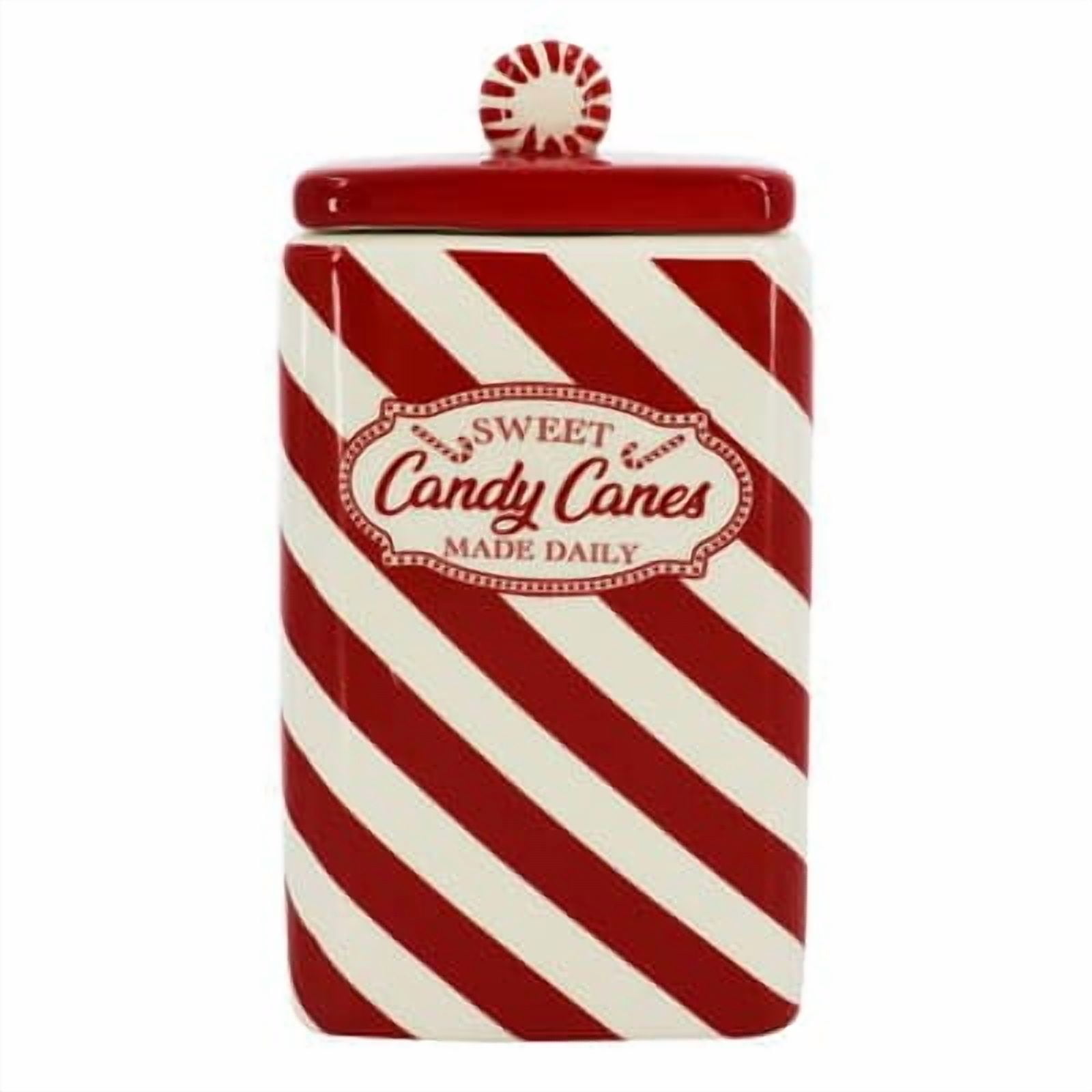 7.5" Red & White Candy Cane Ceramic Container by Ashland - Holiday and Christmas Home Decor