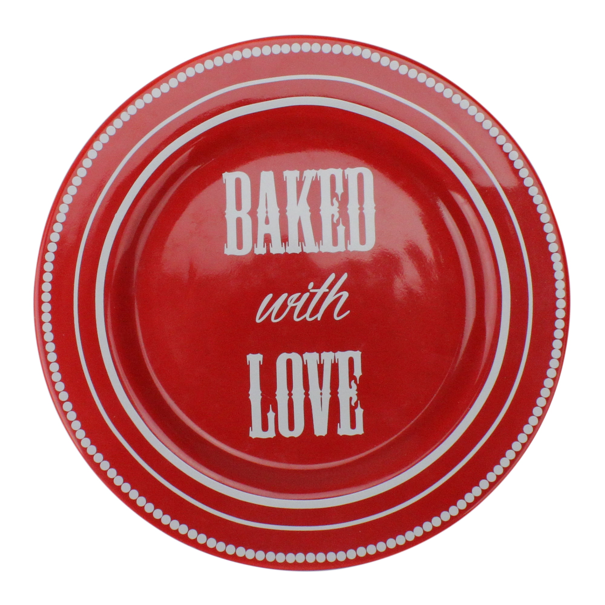 7.5" Red and White 'Baked with Love' Dessert Plate