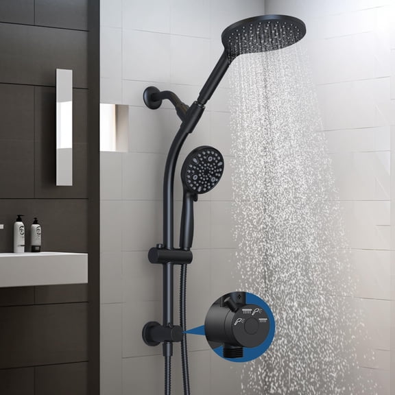7.5" Rotatable Dual Shower  with Handheld Combo,  Friendly Low 3-Way Diverter, Adjustable Slide Bar for Whole Family Use,  High  Rainfall  Shower, Matt Black