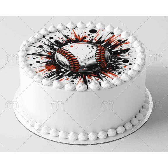 7.5" Round Baseball Theme Edible Image Cake Topper, by Tnct. (1 Count)