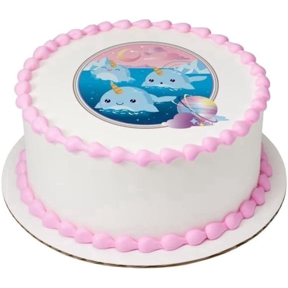 Cute Narwhale Edible Icing Image Cake Topper, by Tnct.