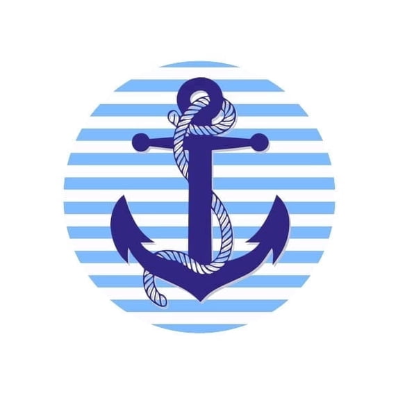 Blue & White Strip Nautical theme Rope & Anchor Edible Icing Image Cake Topper, by Tnct.
