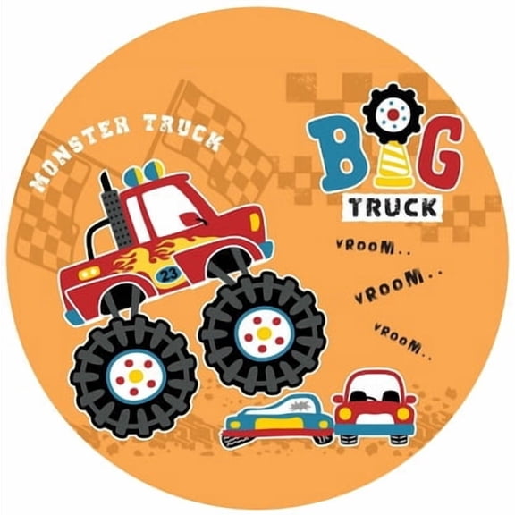 Cartoon Big Truck Vroom Vroom Monster Truck Birthday themed Edible Icing Image Cake Topper, by Tnct.