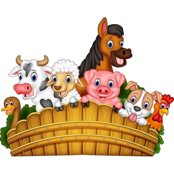 Cartoon Farm Animal themed Birthday Party Edible Icing Image Cake Topper, by Tnct.