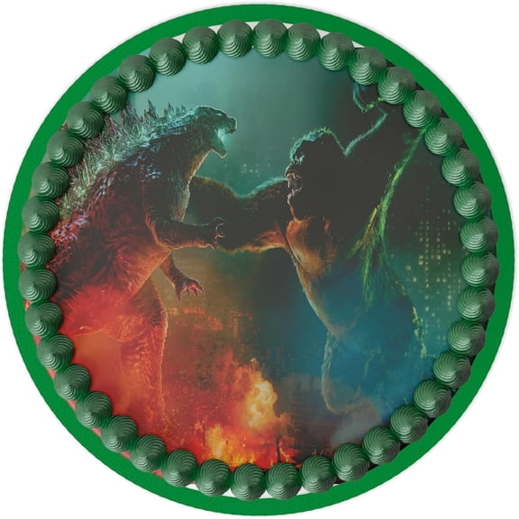 7.5" Round Pre-Cut Godzilla Vs Kong Edible Image Cake Topper By TNCT