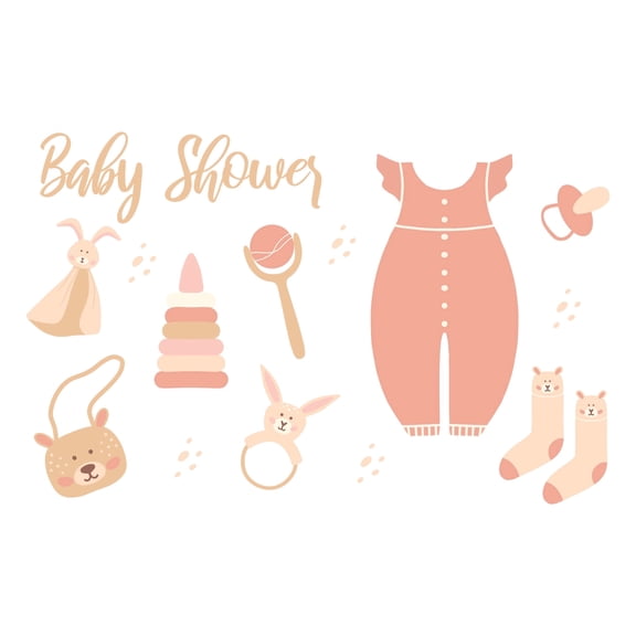 7.5" Round Pre-Cut Peach & Tan Baby Shower With Pacifiers, Bears & Rabbits Perfect For Boho & Woodland Baby Shower Themes Photo Edible Image Cake Topper